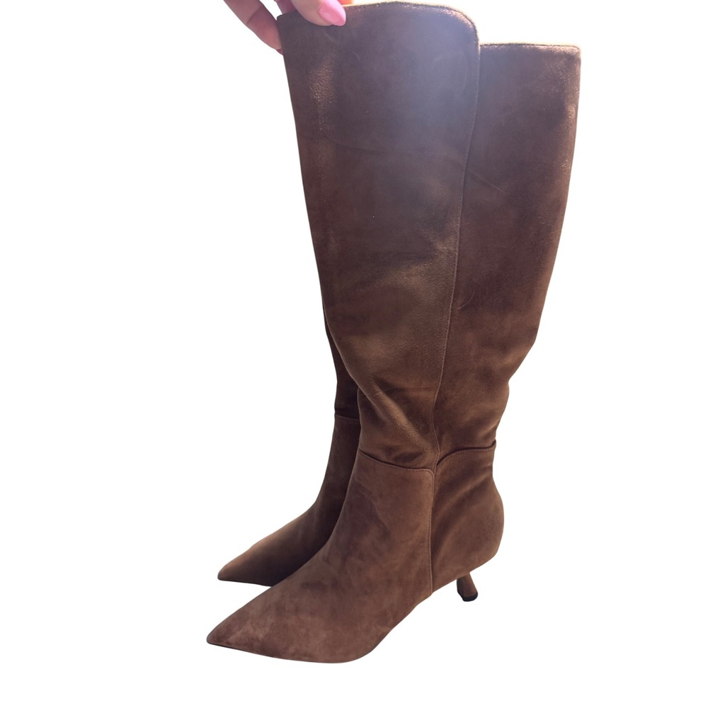Sam Edelman Brown Suede Pointed Toe Kitten Heel Knee High Boots 8.5M